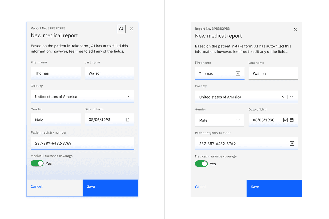 Example of form with full and compoment based AI presence